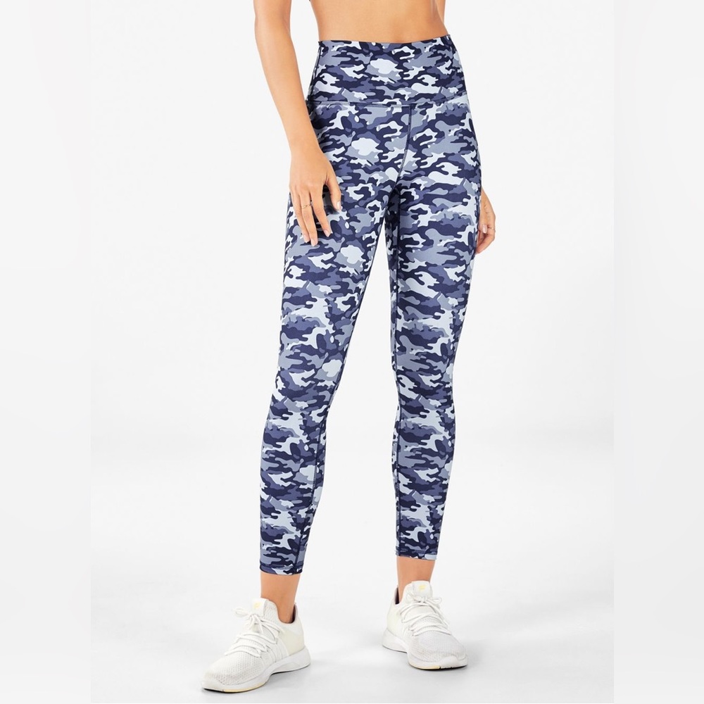 Fabletics Blue Camo PowerHold High-Waisted 7/8 Legging